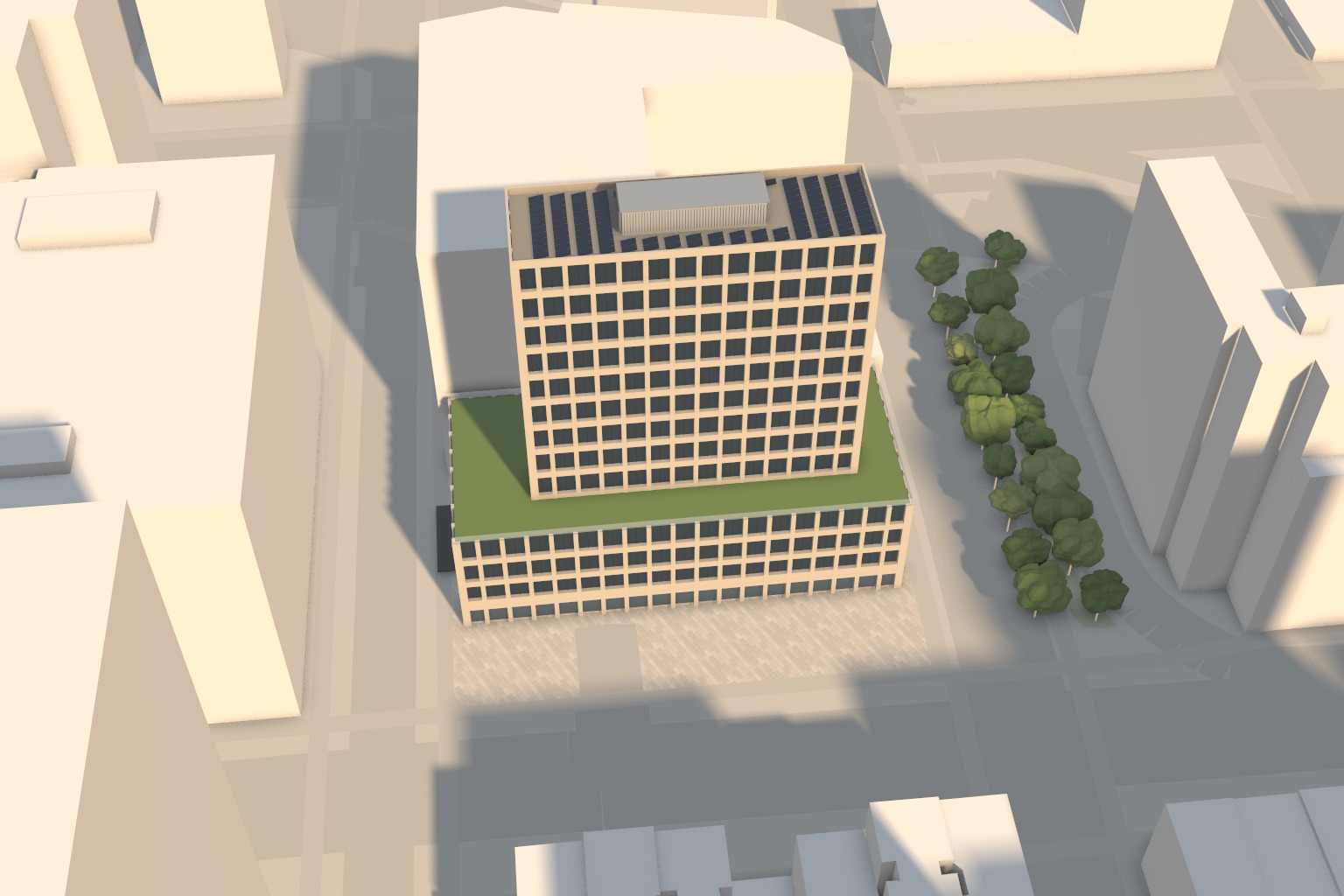 The 3D model of the scheme in its street